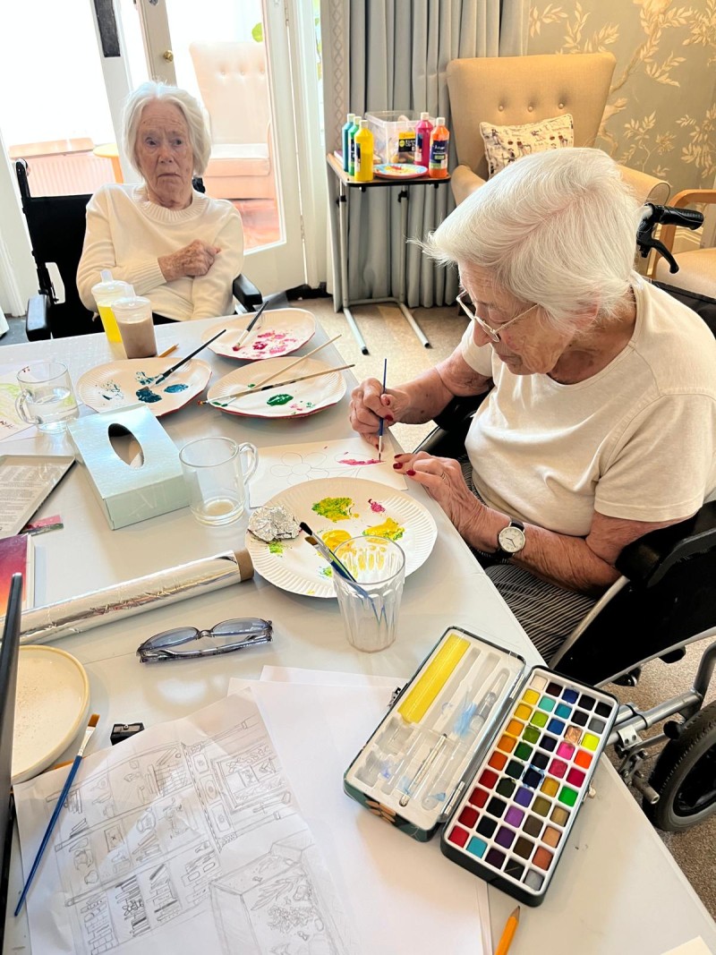 Shirly and Betty doing some art work.